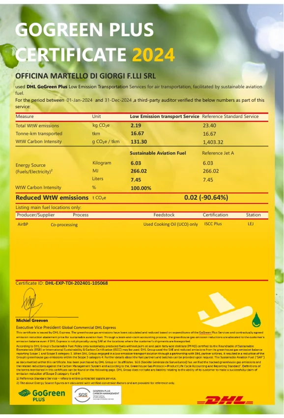 Certificado DHL GoGreen Plus 2024